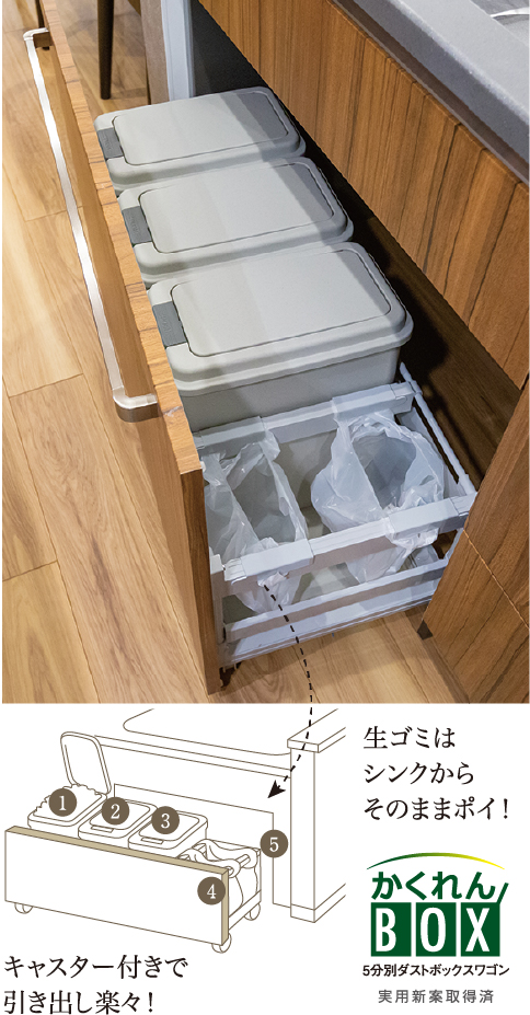 隠せるゴミ箱が叶えるスッキリ & 快適キッチン